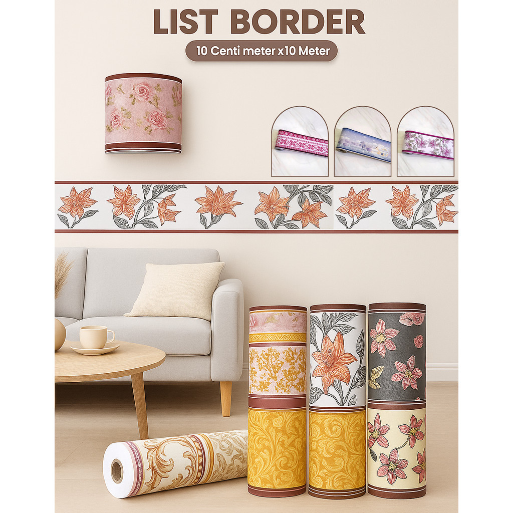 PROMO Wallpaper Sticker Border List Tembok Ukuran 10 cm x 10 m / Border Wallpaper / Border List /