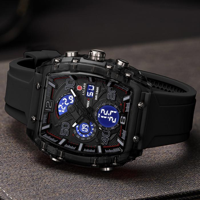 LICARR Jam Tangan Pria Merek Olahraga Analog-Digital Kasual Anti Air Kuarsa Multifungsi Jam Tangan