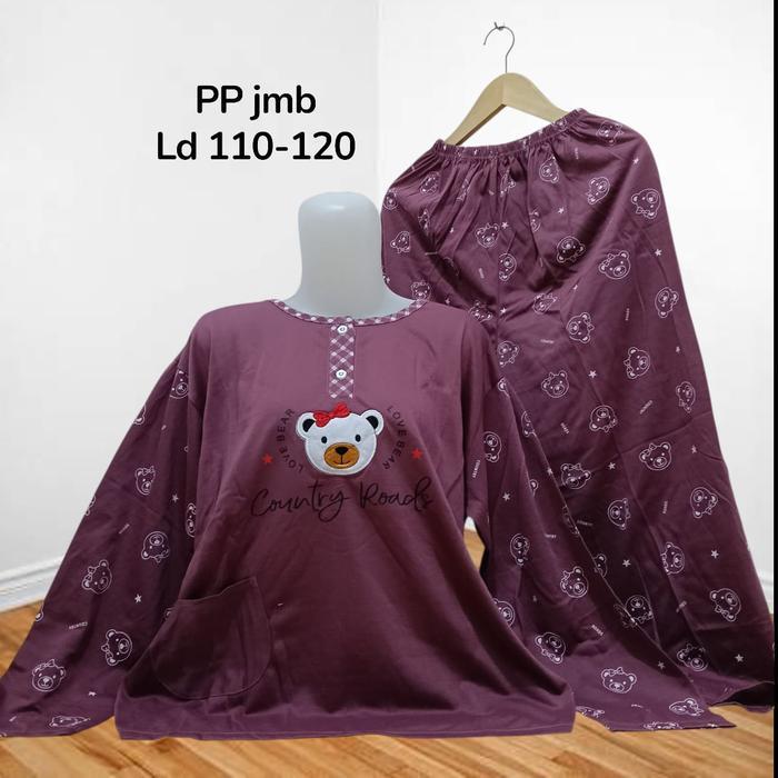 Santaibju- Set Pp Baju Tidur Kaos Lengan Panjang Dan Celana Panjang Jumbo Babydoll Wanita 3Xl Ld
