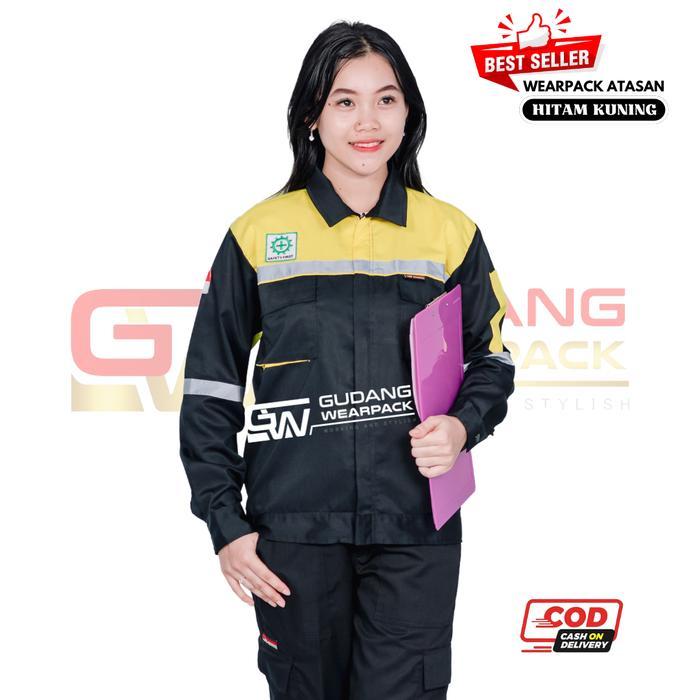DISKON Weaack Stelan Safety Lengan Panjang (Baju dan Celana) Warna Hitam Kombinasi Kuning READY