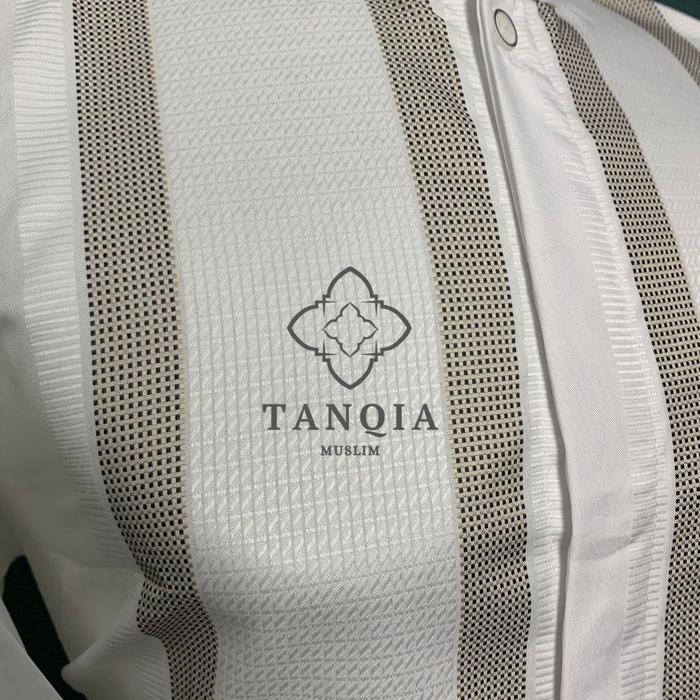 Baju Koko Putih Dewasa Katun India Motif Salur Muslim