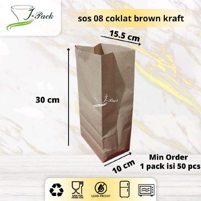 f9z4- Kantong Kertas Tanpa Tali Sos Paper Bag Brown/White Kraft Polos 50 Gsm