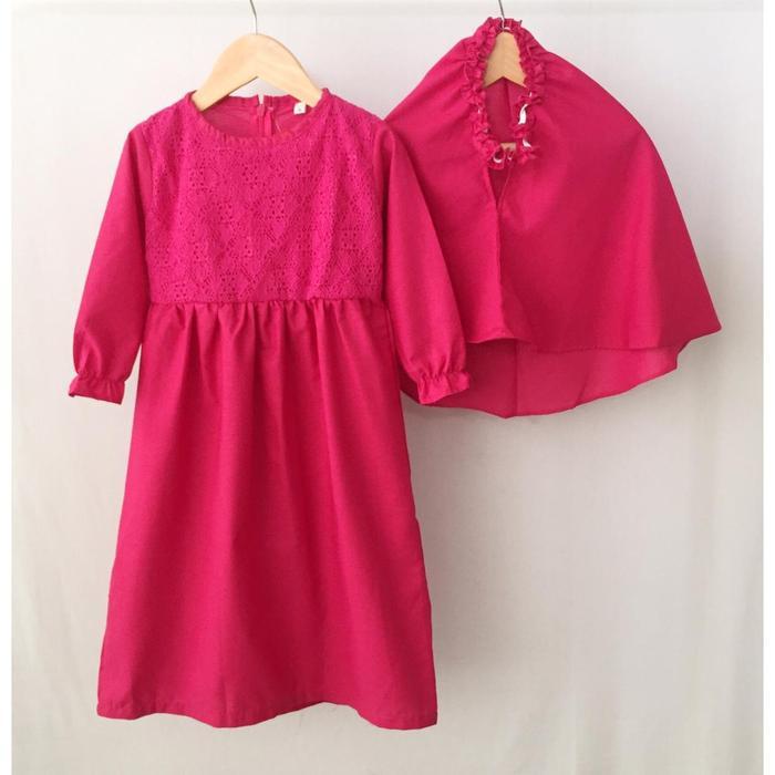 ec9o- Gamis Kerudung Anak Aplikasi Brukat Pink Fanta Size 1-6Tahun Baju Katun Muslim Cewek