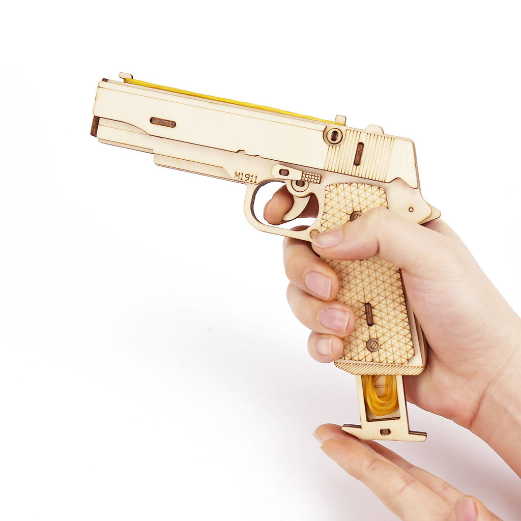 M1911 Pistol Toy Rubber Band Gun 3D Wooden Mechanical Handgun Model Kit Assembly Building Puzzle Bir