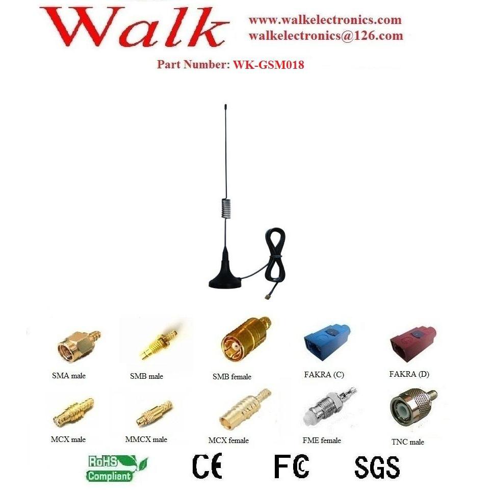 Gsm Gprs Whip Antenna, Amps Quad Band Antenna, Magnetic Mount, Sma Male Connector, Rg174 Cable