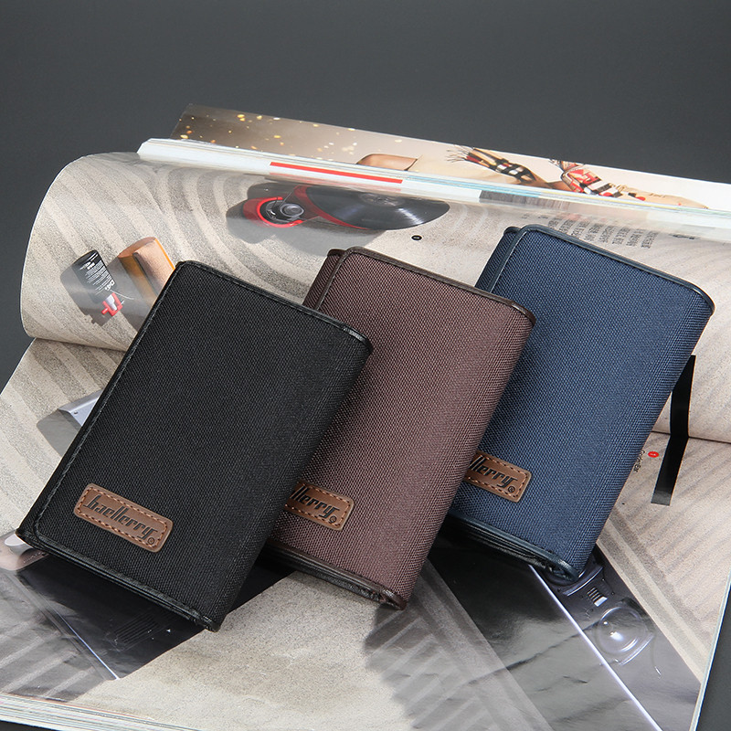 Canvas Trifold Casual Wallet for Men Folding Leather Money Bag Purse Young Man Card Holder Men's Ver