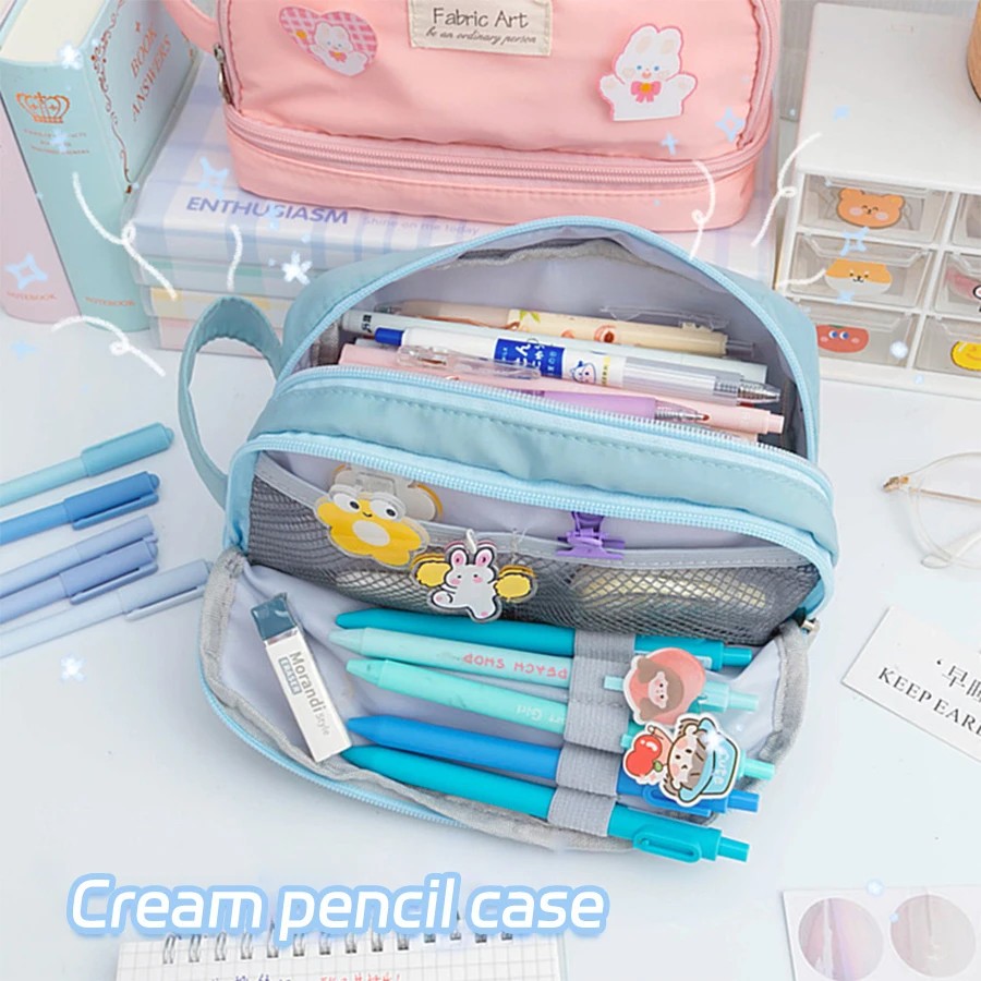 Girl Pink Large Capacity Pencil Bag Aesthetic School Cases Girl Korean Stationery Holder Bag Pen Cas
