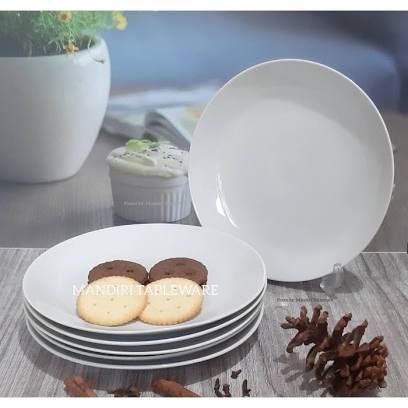 Piring Besar Bulan Keramik Porselen Putih Polos Tebal Murah Tahan Panas Pyramid 8" Piring Makan Nasi