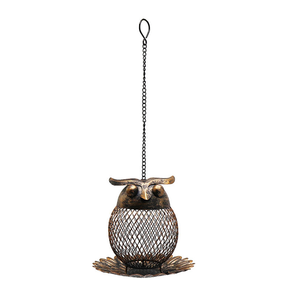 Metal Owl Bird Feeder Hanging Garden Courtyard Feeder Hummingbird Feeding Tube Wild Bird Feeding