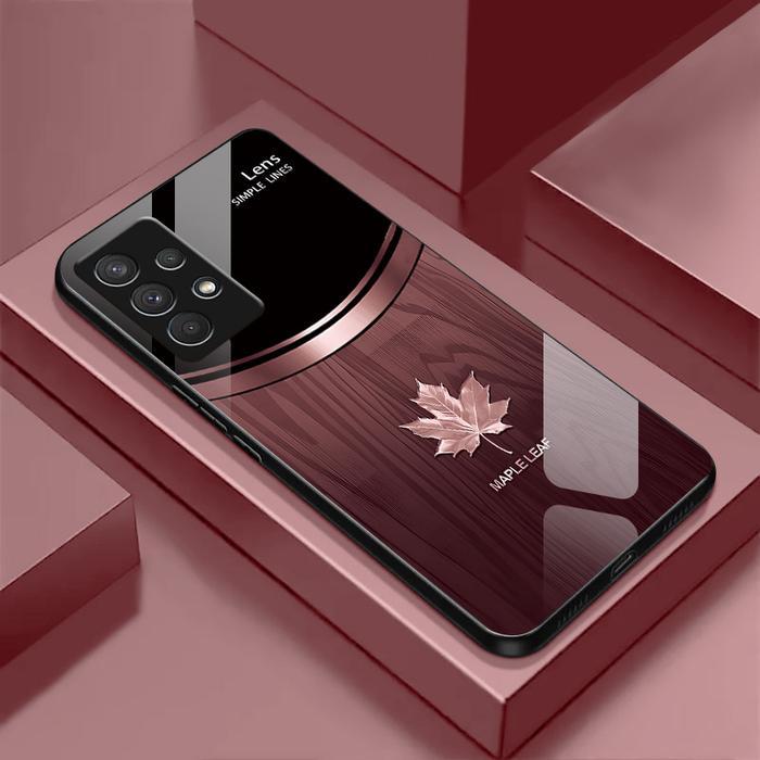 Casing Cocok Untuk Galaxy A23 , Casing Ponsel Kaca Pola Daun Maple-Jk Ufy Ori Original Asli