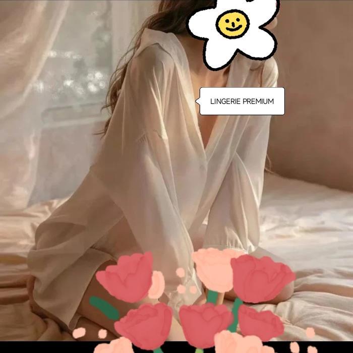 Lingerie Kemeja Satin Lengan Panjang Kancing Depan