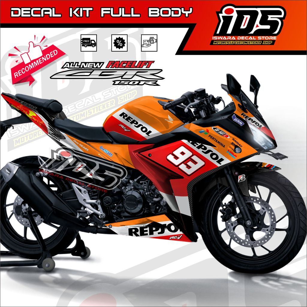 Stiker Decal Cbr 150R Facelift Full Body Variasi Striping Cbr 150R facelift Repsol