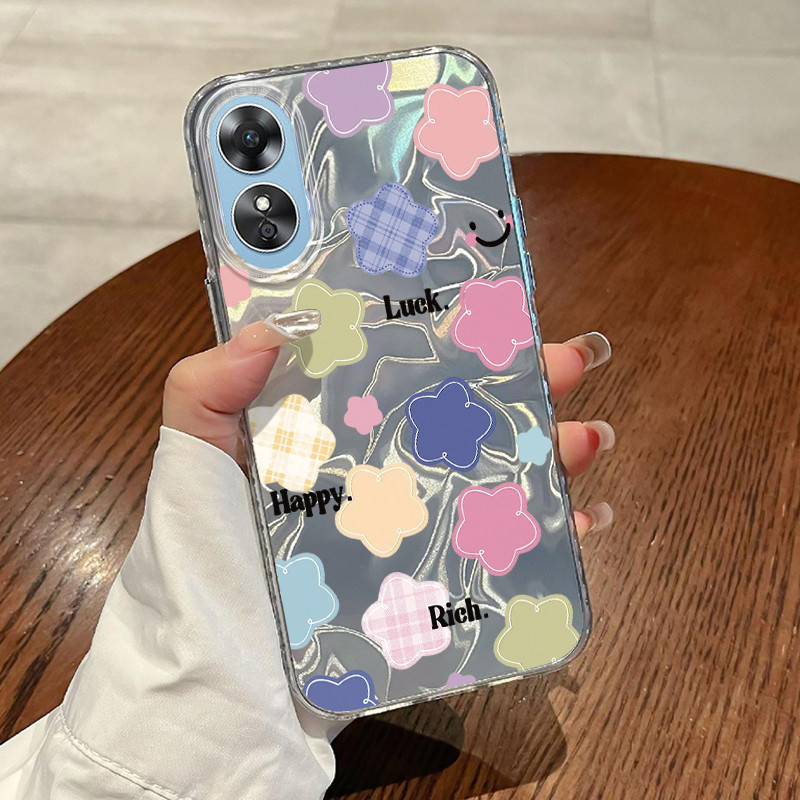 Casing Hp OPPO A17 OPPO A17K Case Casing Pola Bunga berwarna HP Kasing Kasus ponsel transparan mewah