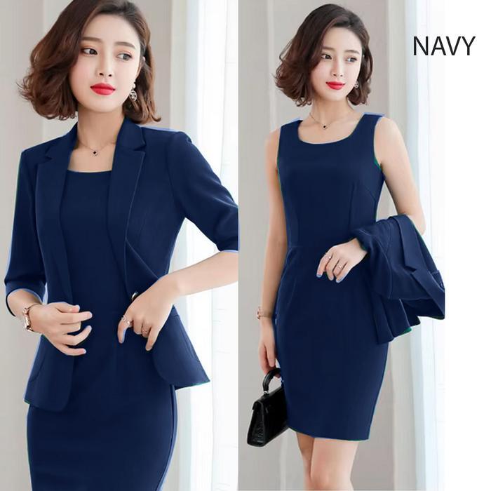 Limited Setelan Blazer Dan Dress Kantor Wanita Terlaris