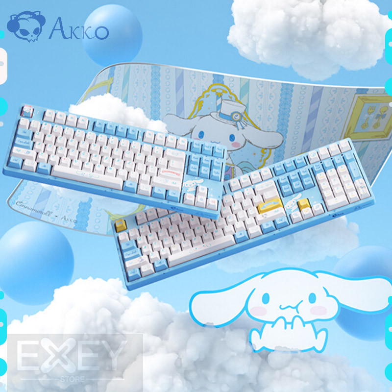 Sanrio Akko Cinnamoroll Mechanical Keyboard Wired Type C Rgb Hot-Swap 87/108 Keys Cartoon Office Pc 