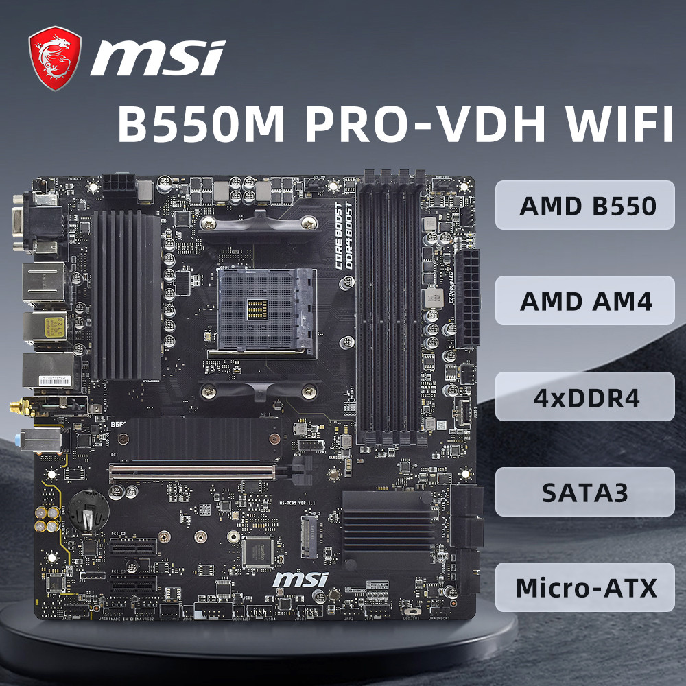 B550 Motherboard MSI B550M-PRO VDH WIFI for Ryzen 7 5700x 5700x3d 5800x3d CPU AM4 Motherboard DDR4, 