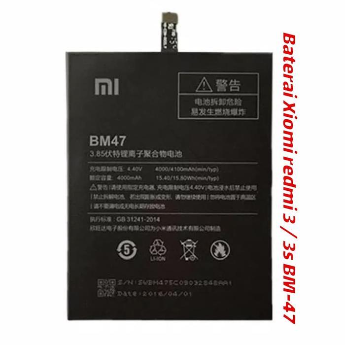 Cantikamobile_ Baterai / Battery Xiaomi Redmi 3 / 3S Bm 47 / Bm-47 / Bm47 Original