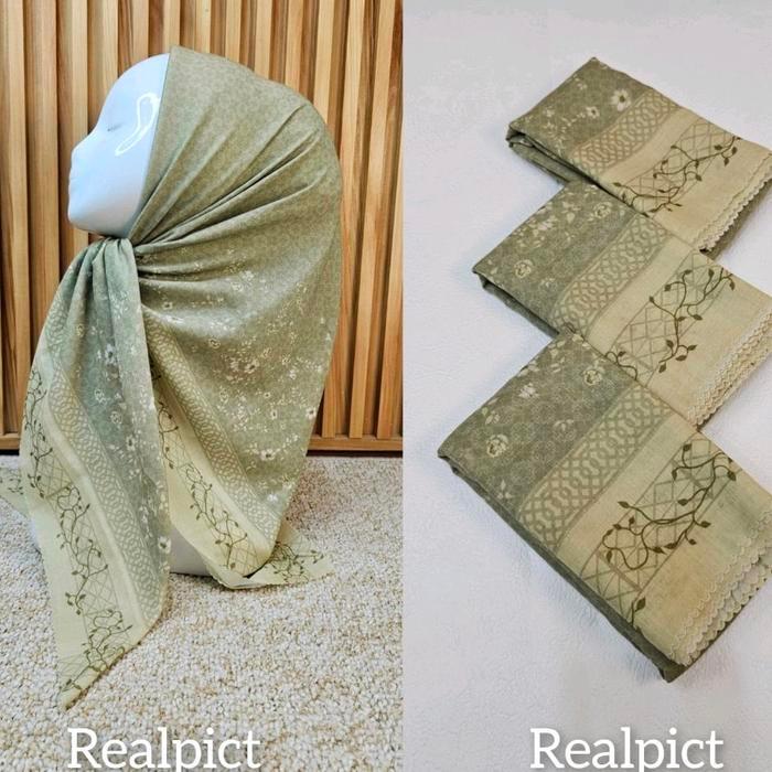 Hijab Motif Segi Empat Bunga Kecil Sage Mint