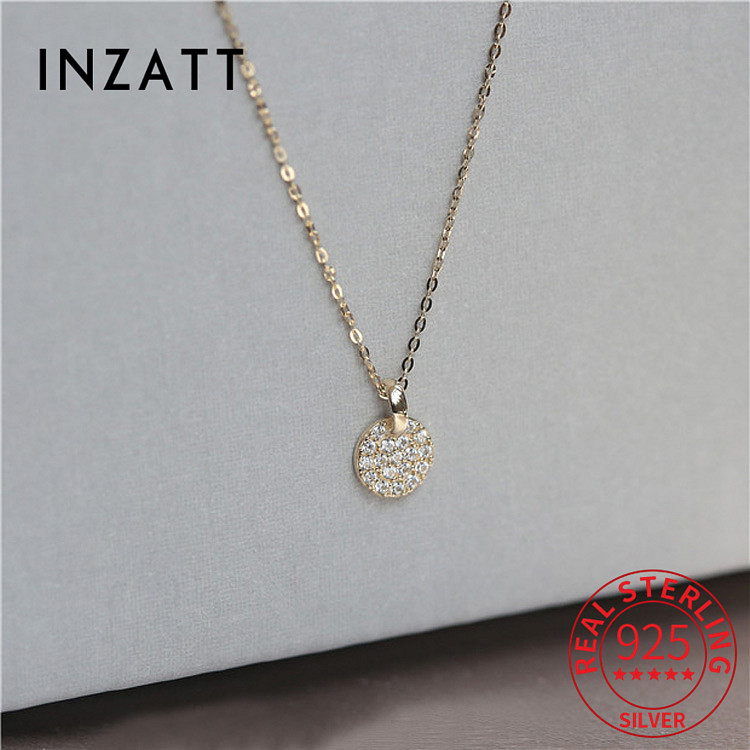 INZATT Light Luxury 925 Sterling Silver Plated 14K Full Zircon Round Pendant Choker Necklace Female