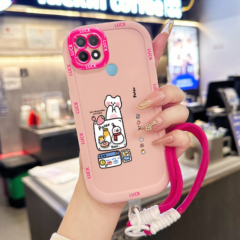 Casing Hp untuk OPPO A15 A15s A35 4G Case Pola Kartun Kelinci Pink Kasing ponsel silikon Kesing lany