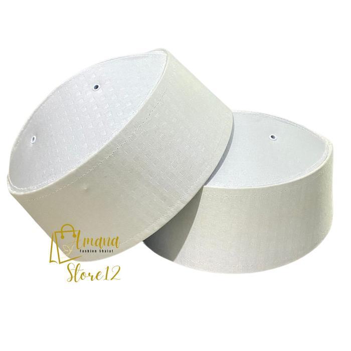 Peci Kopyah Haji Putih Kaku Fiber Motif / Peci Pria Asagofah Polos Motif Dewasa Kain