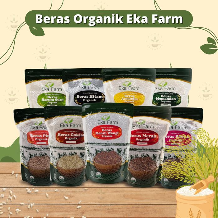 y5h9- Eka Farm Beras Organik 1Kg - Beras Pandan Wangi Merah Benku Mentik Diabetes Coklat