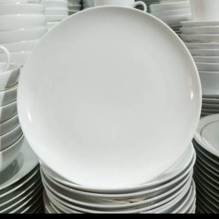 Piring Besar Jumbo Bulan Keramik Porselen Putih Polos Tebal Murah Tahan Panas Oven Blanc 10.5" Pirin