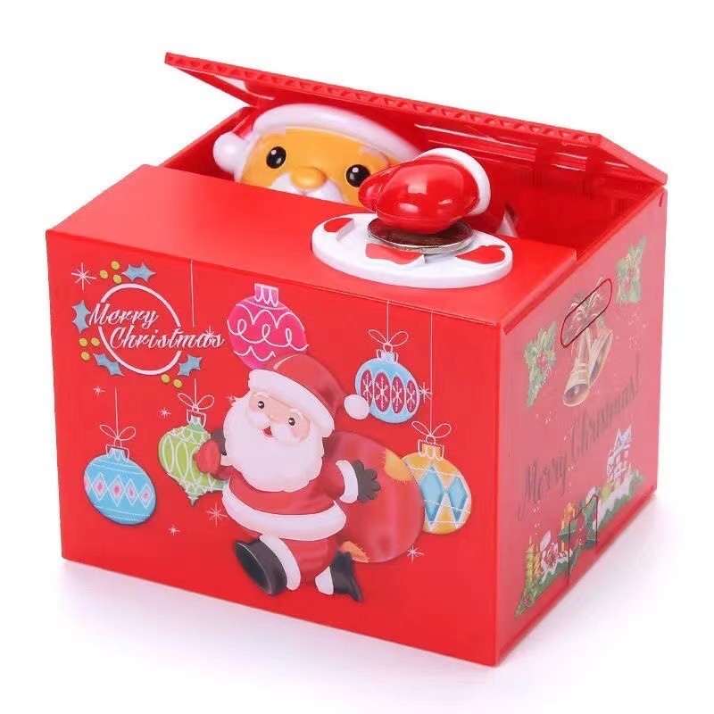 Christmas Saving Money Box, Music Prank Santa Steal Money Coin Piggy Bank Coin Storage Jar Christmas