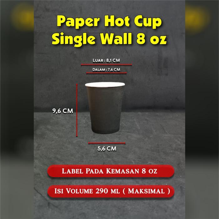 Sablon Paper Hot Cup Hitam / Gelas Kertas 8 oz Single Wall Sablon 1 Warna