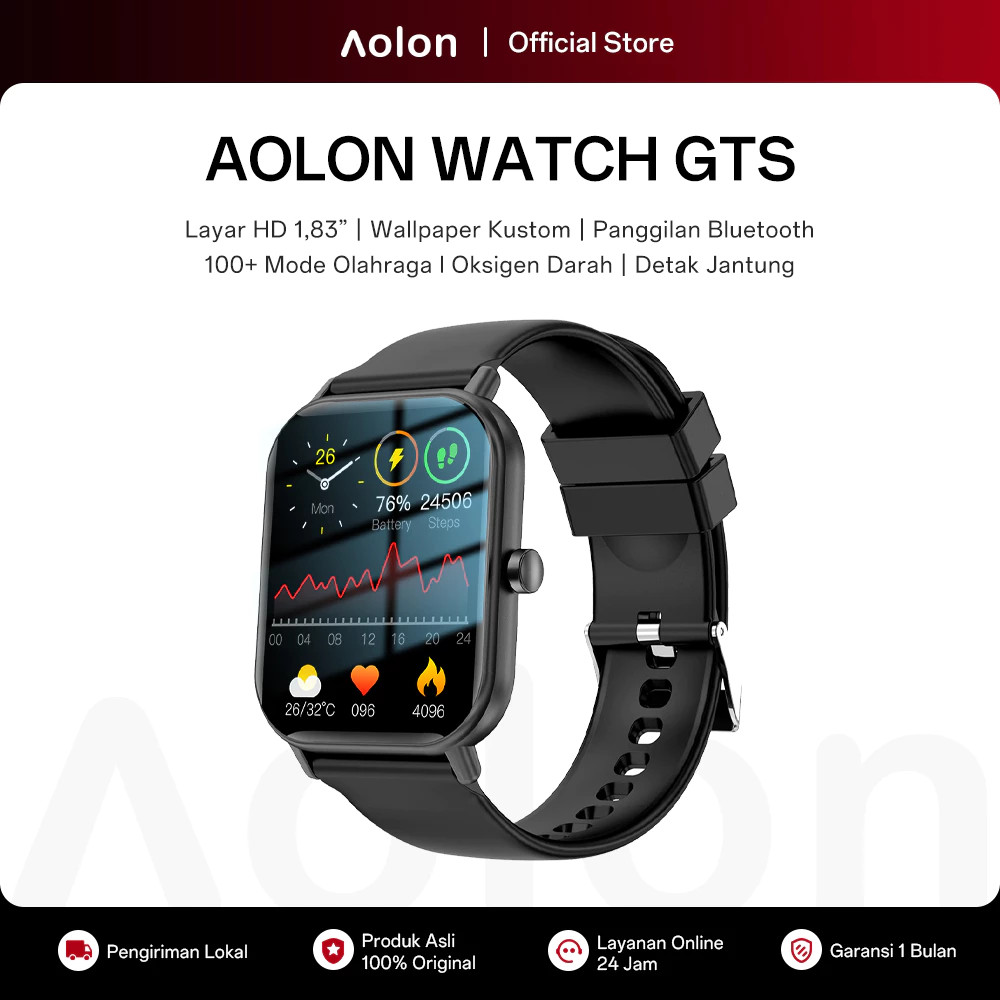 Aolon Smartwatch Pria GTS 1.83 HD Screen Custom Wallpaper 100+ Sports ModesIP67 WaterproofBluetooth