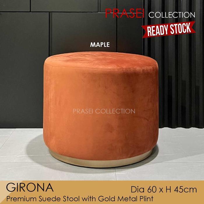 Girona - Preum Suede Stool Kursi Bulat Bludru Kursi Rias Kursi Tamu