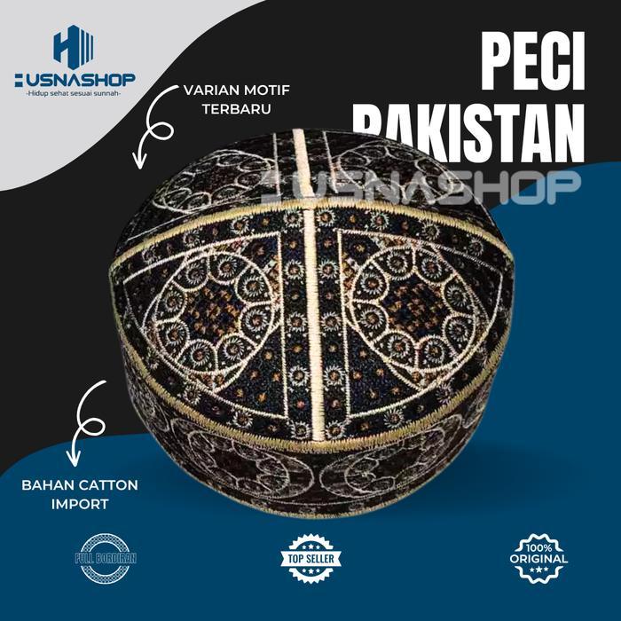 Kopiah Peci Pakistan Dewasa Bahan Katun Import Premium Full Bordiran Motif Terbaru - Songkok