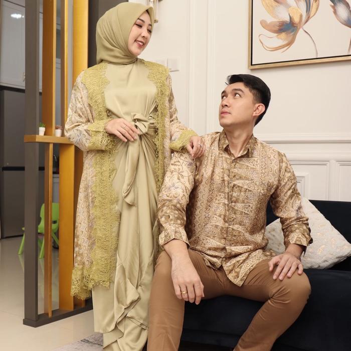 Set Couple Kaftan Ikat Viscose Premium Gies Baju Batik Kondangan Pasangan Dress Muslim Wanita Pesta