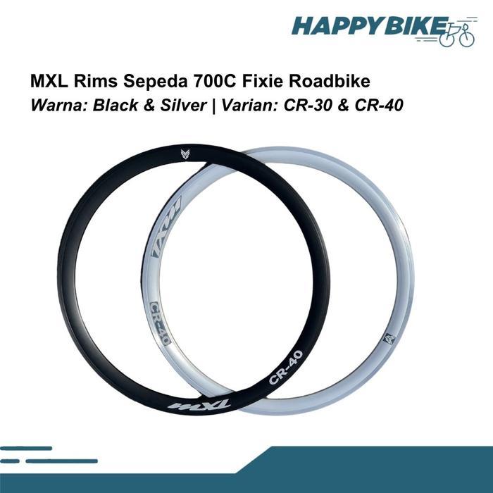 Velg MXL Rim Sepeda 700C Fixie Roadbike CR-30 CR-40 V-ke 32H/36H - Black/Silver - Outdoor