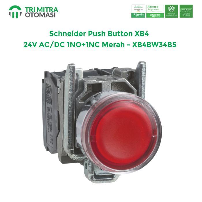 Schn Push Button XB4 24V AC/DC 1NO+1NC Merah - XB4BW34B5