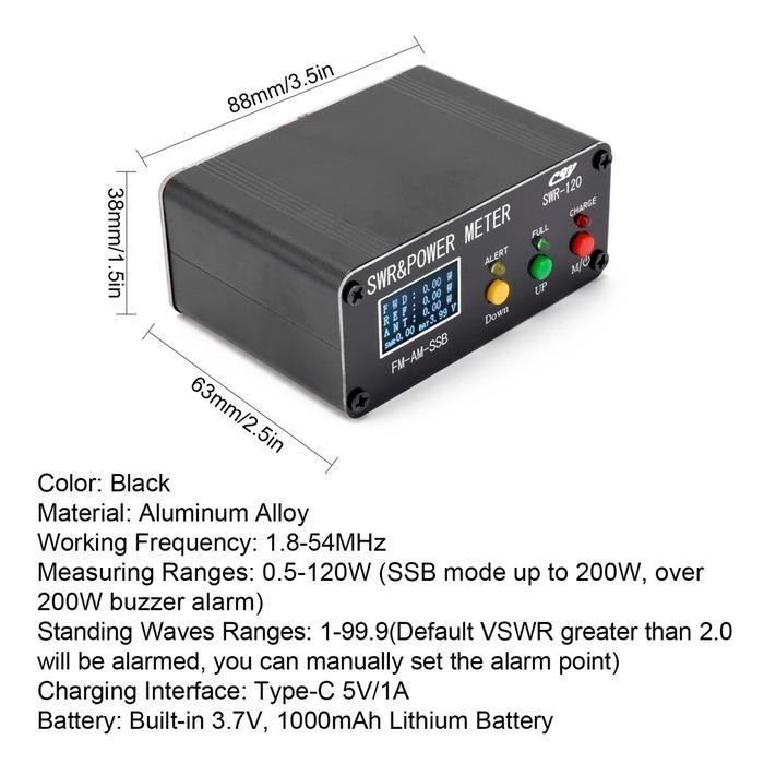120W Swr Digital Power Standing Wave Meter 1.8-54Mhz Shortwave Meter Fm Am Ssb Modes Swr/Power