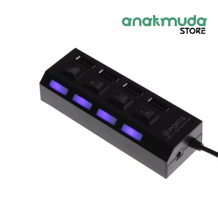 Colokan USB Hub 4 Port Plus Saklar Kabel DataLED Colokan Flashdisk Mouse Keyboard Speaker PC Laptop
