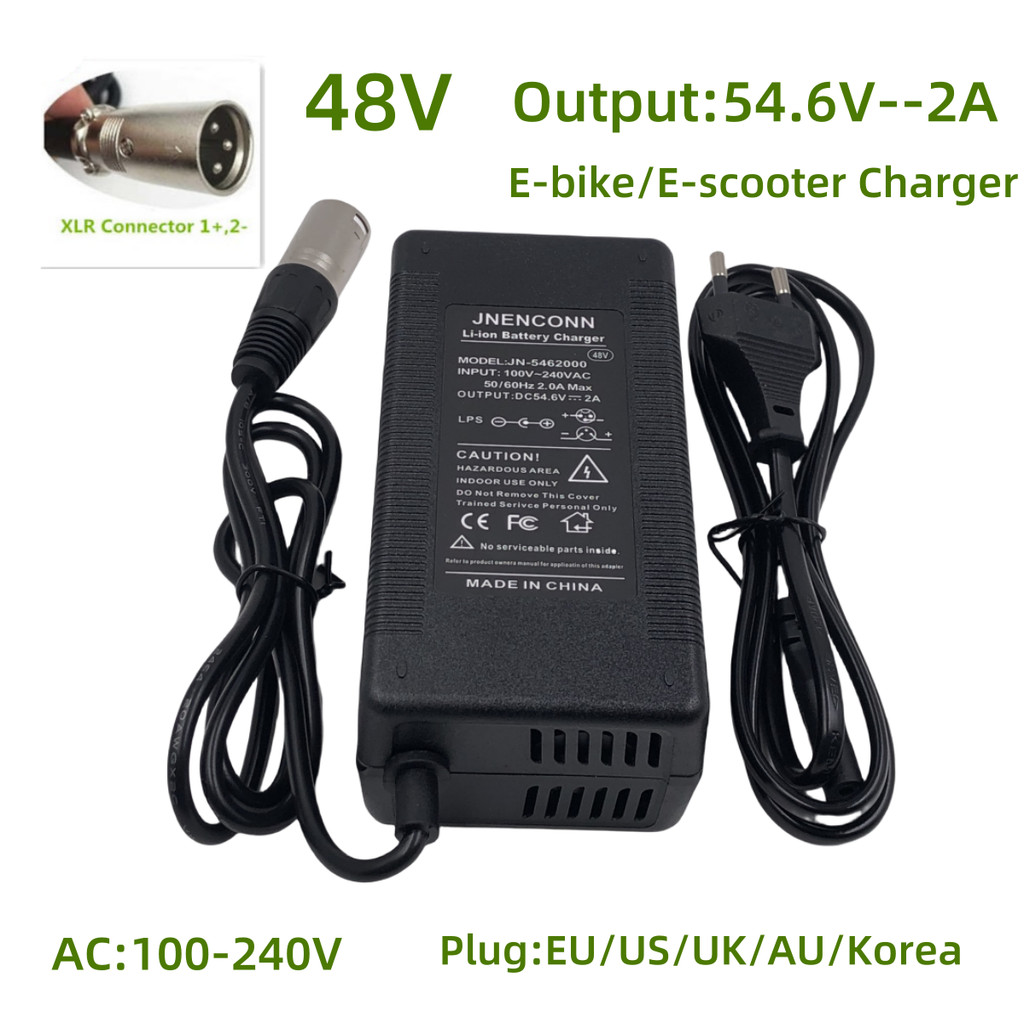 54.6V 2A Charger Electric Bike Lithium Battery Charger For 48V Lithium Battery Pack Xlrm 3Pins