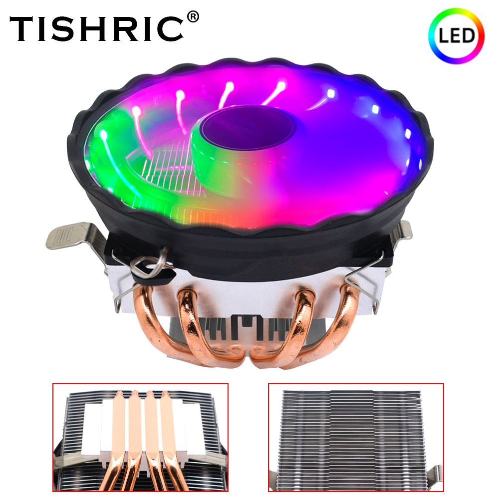 TISHRIC Processor Cooler CPU Cooling Fan RGB PWM 4Pin Heatsink Intel LGA 2011 1150 1200 775 1151