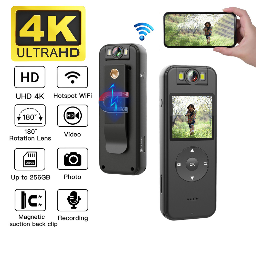 Ultra HD 4K Mini Camera Portable Small Camcorder Body Mount Cam Small