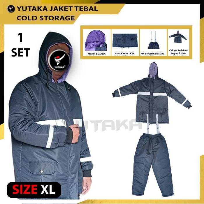 Jaket Cold Storage Tebal warna biru navy satu set plus celana murah / jaket gunung / jaket salju /