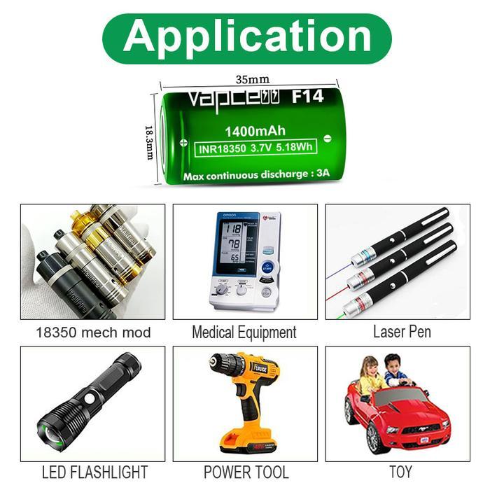 a14c- Baterai 18350 F14 1400Mah High Capacity Battery Senter Led Mini Vpcell