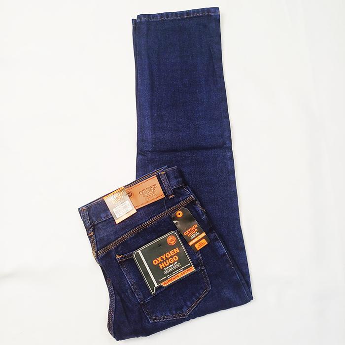 8zg8- Celana Panjang Jeans Standar Pria Dewasa Oxygen Hugo Warna Navy Blue - Hitam - Distro