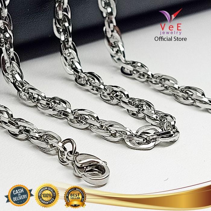 h2e3- Kalung Titanium Stainless Steel Asli Perak Rantai Ulir 60Cm - Vee