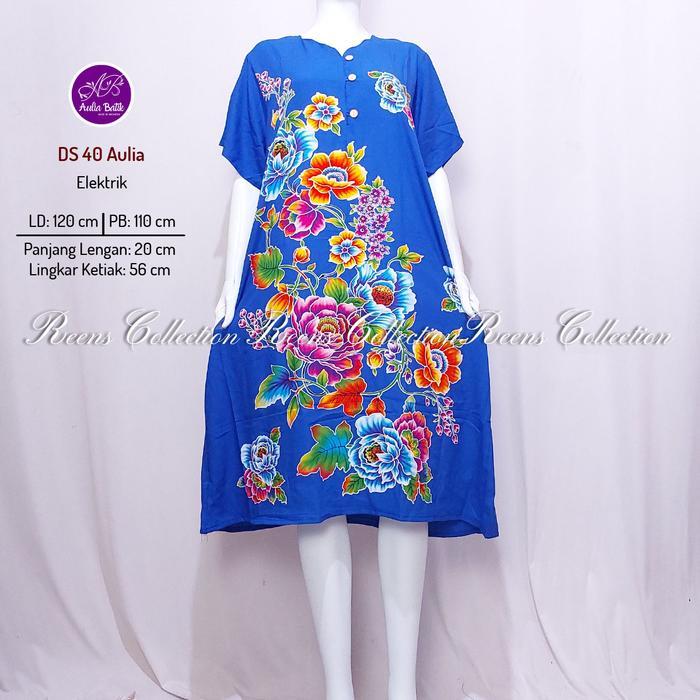 60uv- Aulia Batik Daster 40 Leher Gelombang Daster Lengan Pendek Di Bawah Lutut 3 Kancing