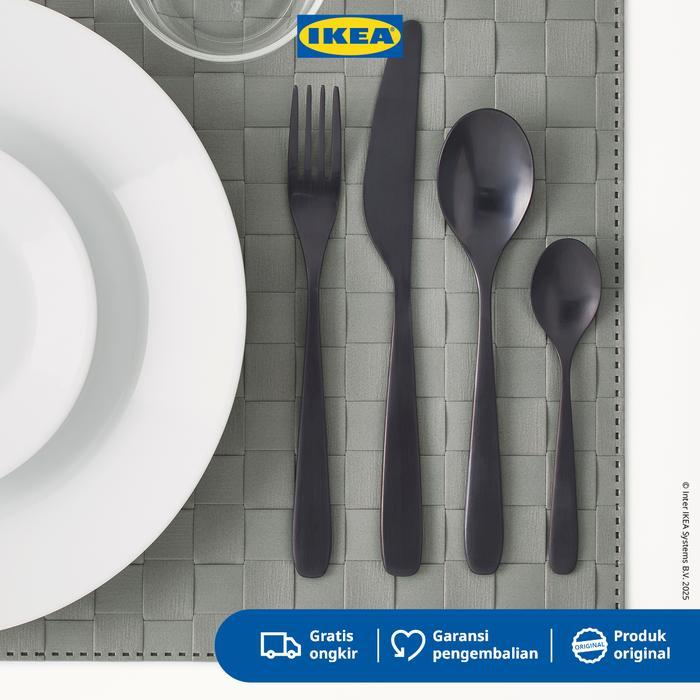 Ikea Tillagd Set Peralatan Makan Sendok Garpu Pisau Hitam Isi 24Pcs Baja