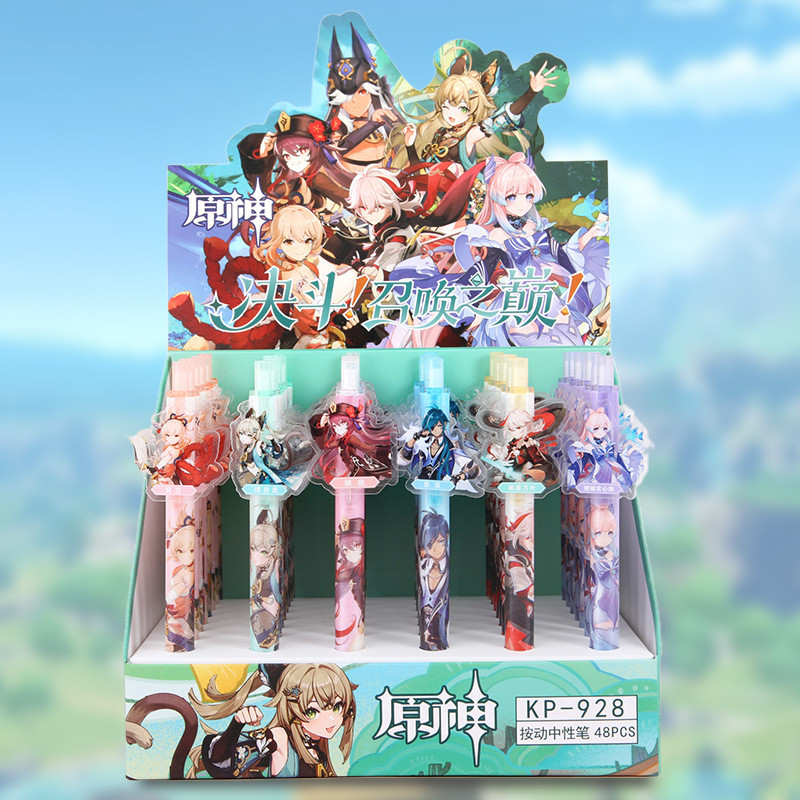 48pcs Cartoon Genshin Impact Press Neutral Pen Anime Patch Press Pen Student Learning Stationery Wri