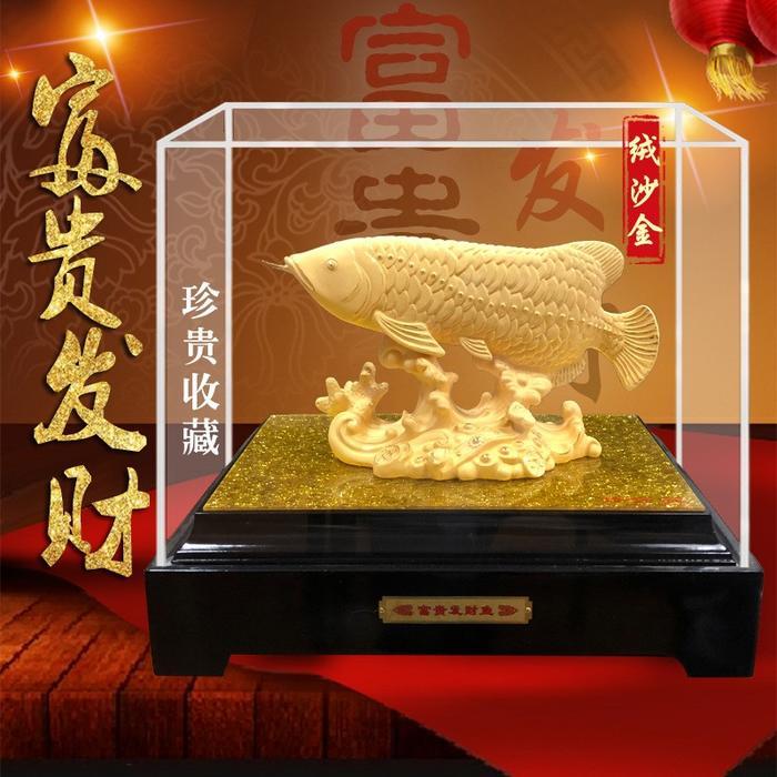 PAJANGAN PATUNG IKAN ARWANA PREMIUM LAPISAN EMAS 24K HADIAH DEKORASI RUMAH MINIATUR IKAN ARWANA