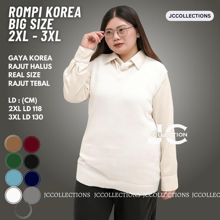 93fd- Rompi Rajut Wanita Big Size 3Xl Outer Vest Rajut Premium / Vest Knit Jumbo Xxxl Korea