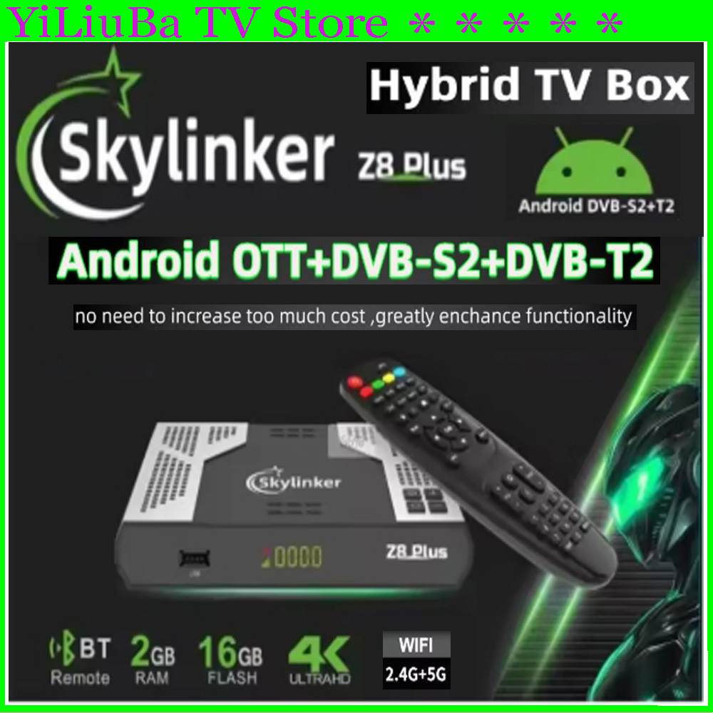 [Genuine]Skylinker Z8 Plus Android Ott+Dvb-S2 T2 Hybrid Tv Box Super Etv Pro Bt Remote 5G Fta